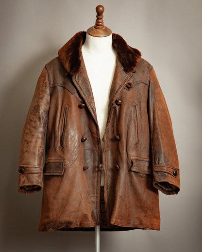 1940s French Resistance Leather Trench Coat - XL (46)