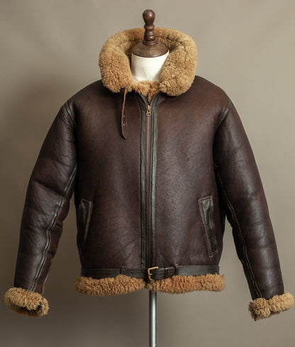Vintage RAF Irvin sheepskin flying jacket early 1990s front view with shearling collar
