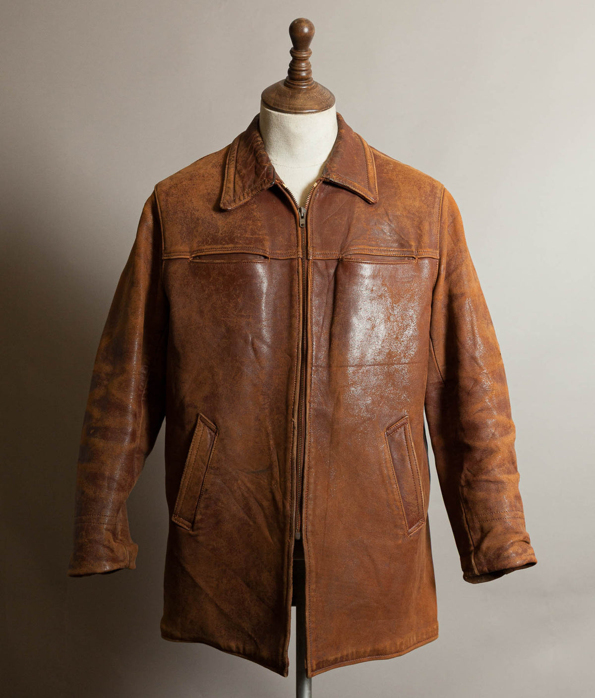 Vintage 1940s–50s French Grillon Cognac Sheepskin Workwear Jacket