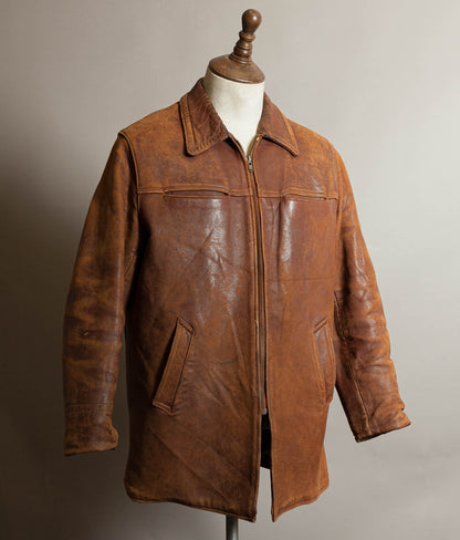Vintage 1940s–50s French Grillon Cognac Sheepskin Workwear Jacket
