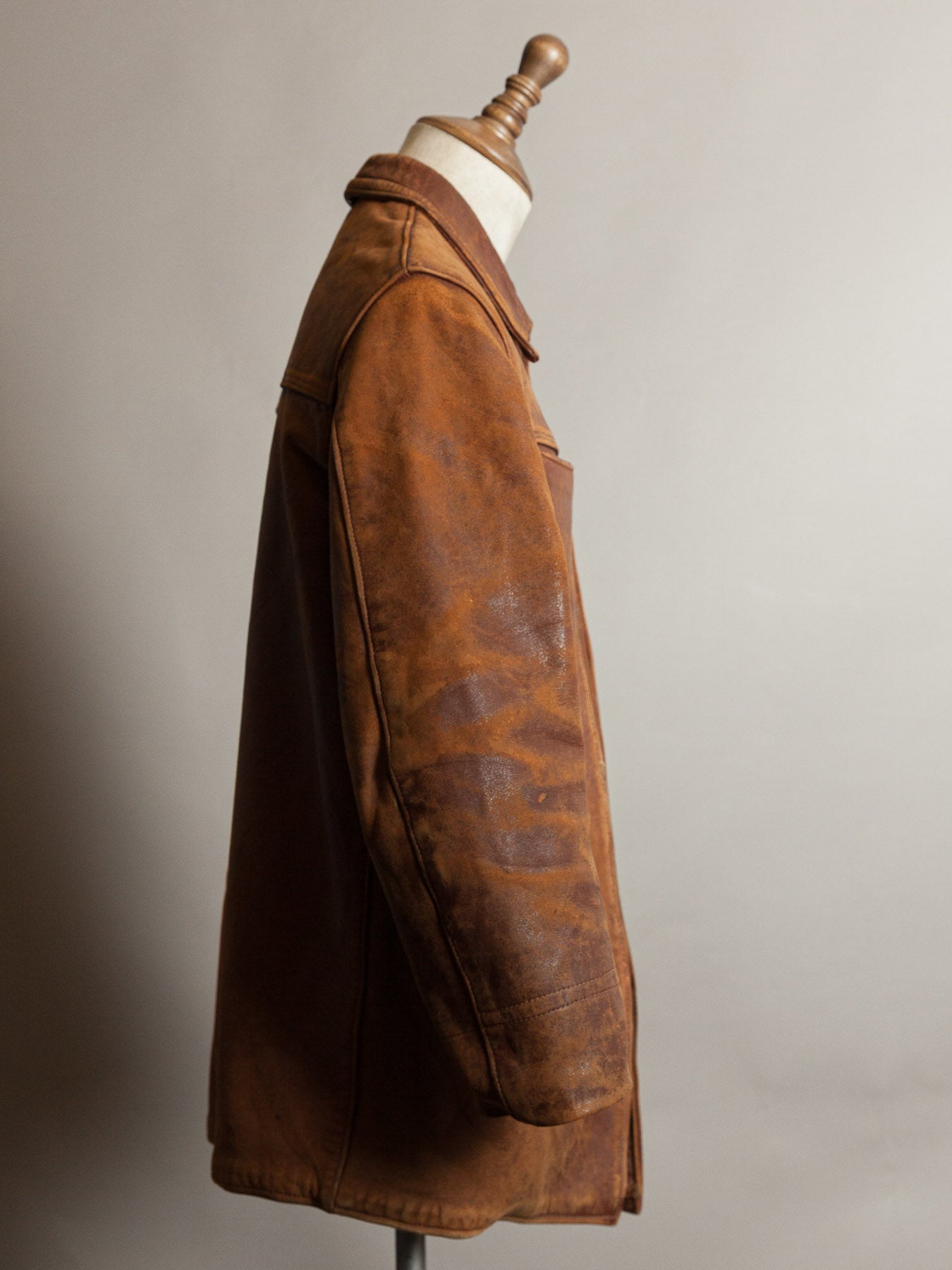 Vintage 1940s–50s French Grillon Cognac Sheepskin Workwear Jacket