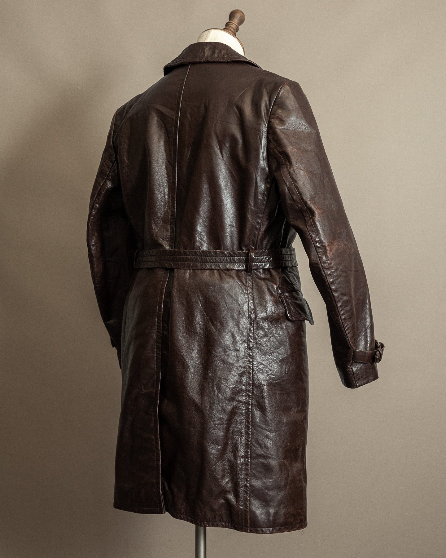 Vintage 1940s Horsehide Leather Trench Coat - Czechoslovakia Cold War