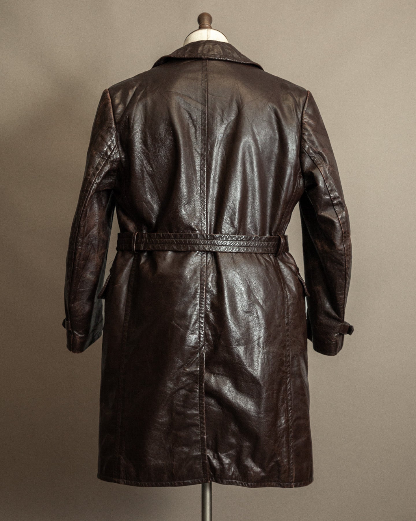 Vintage 1940s Horsehide Leather Trench Coat - Czechoslovakia Cold War