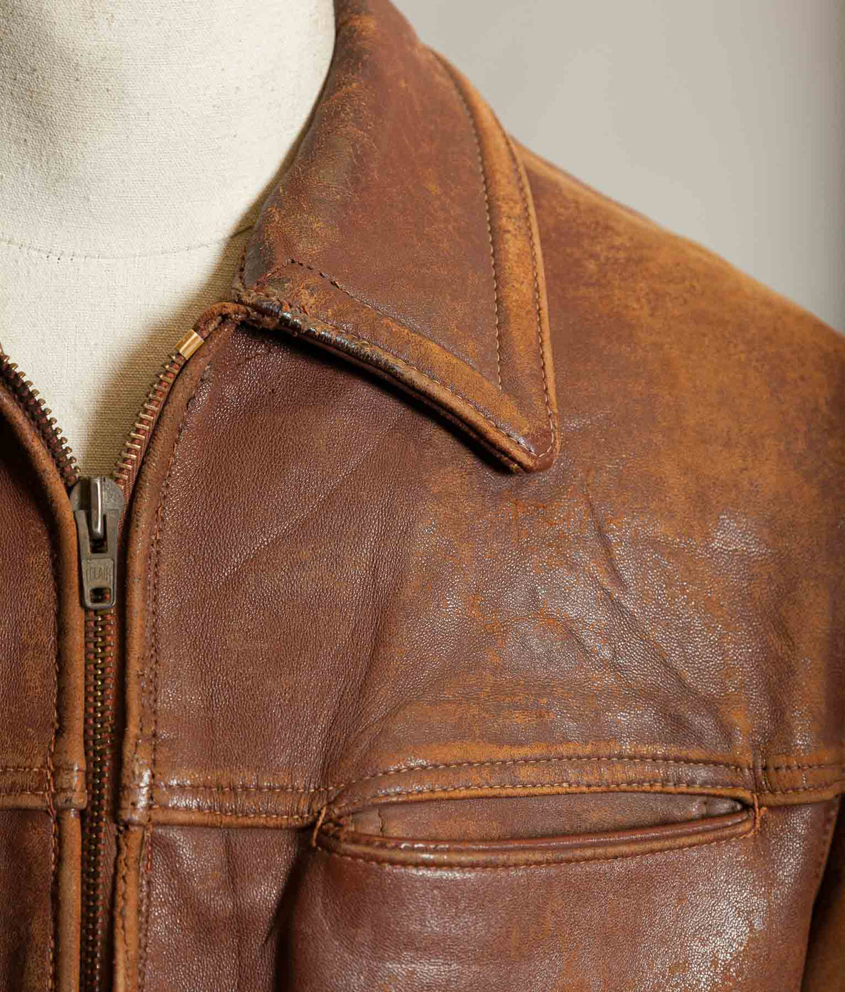 Vintage 1940s–50s French Grillon Cognac Sheepskin Workwear Jacket