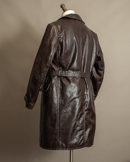 Vintage 1940s Horsehide Leather Trench Coat - Czechoslovakia Cold War