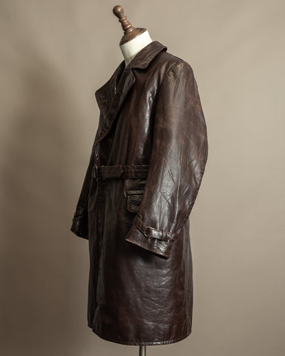Vintage 1940s Horsehide Leather Trench Coat - Czechoslovakia Cold War