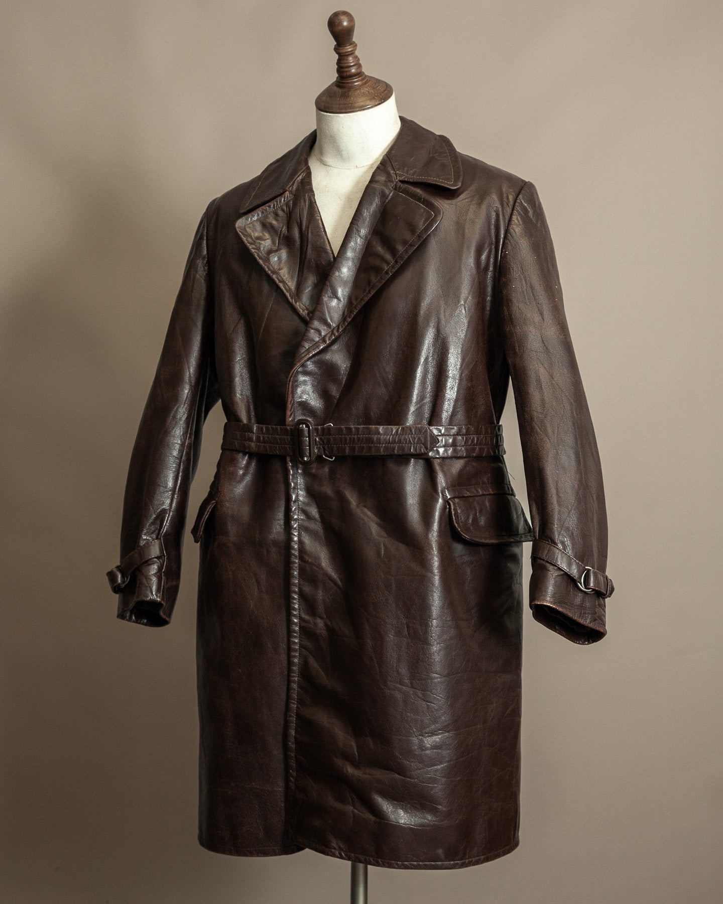 Vintage 1940s Horsehide Leather Trench Coat - Czechoslovakia Cold War