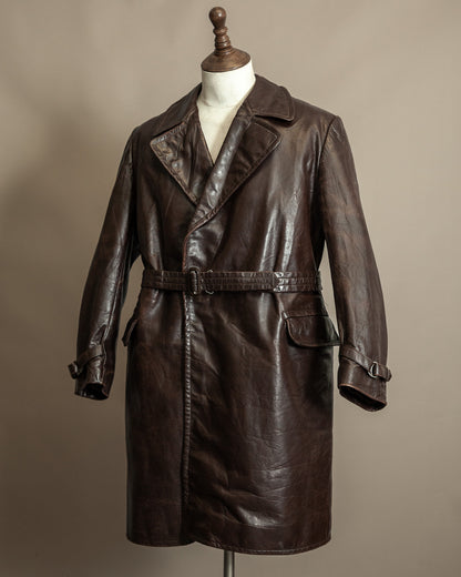 Vintage 1940s Horsehide Leather Trench Coat - Czechoslovakia Cold War