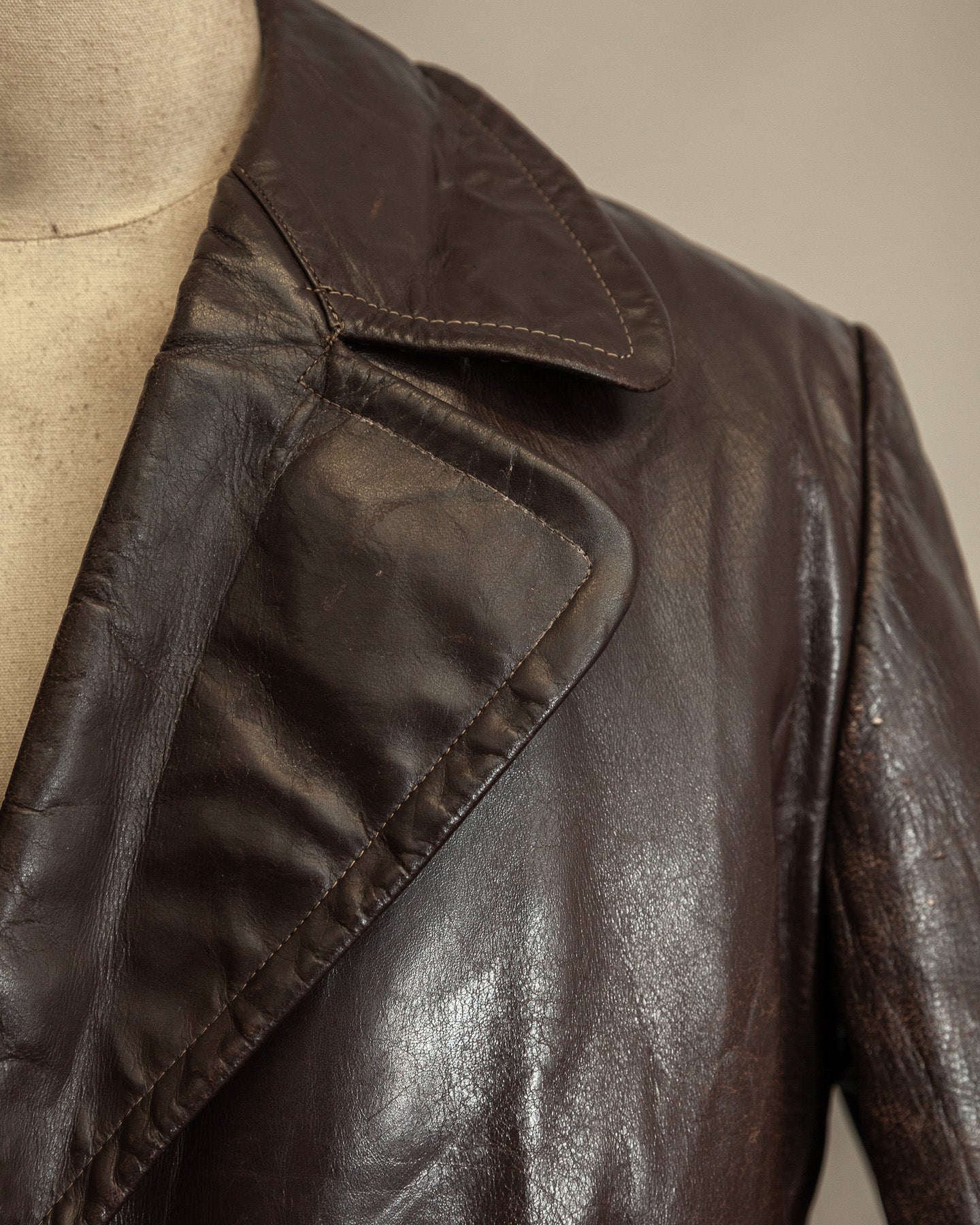 Vintage 1940s Horsehide Leather Trench Coat - Czechoslovakia Cold War