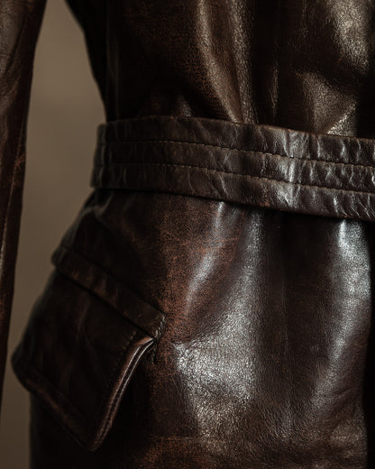 Vintage 1940s Horsehide Leather Trench Coat - Czechoslovakia Cold War