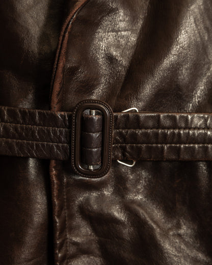 Vintage 1940s Horsehide Leather Trench Coat - Czechoslovakia Cold War