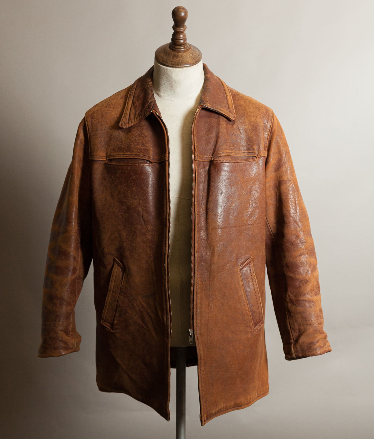 Vintage 1940s–50s French Grillon Cognac Sheepskin Workwear Jacket