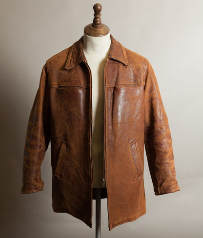 Vintage 1940s–50s French Grillon Cognac Sheepskin Workwear Jacket