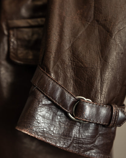 Vintage 1940s Horsehide Leather Trench Coat - Czechoslovakia Cold War