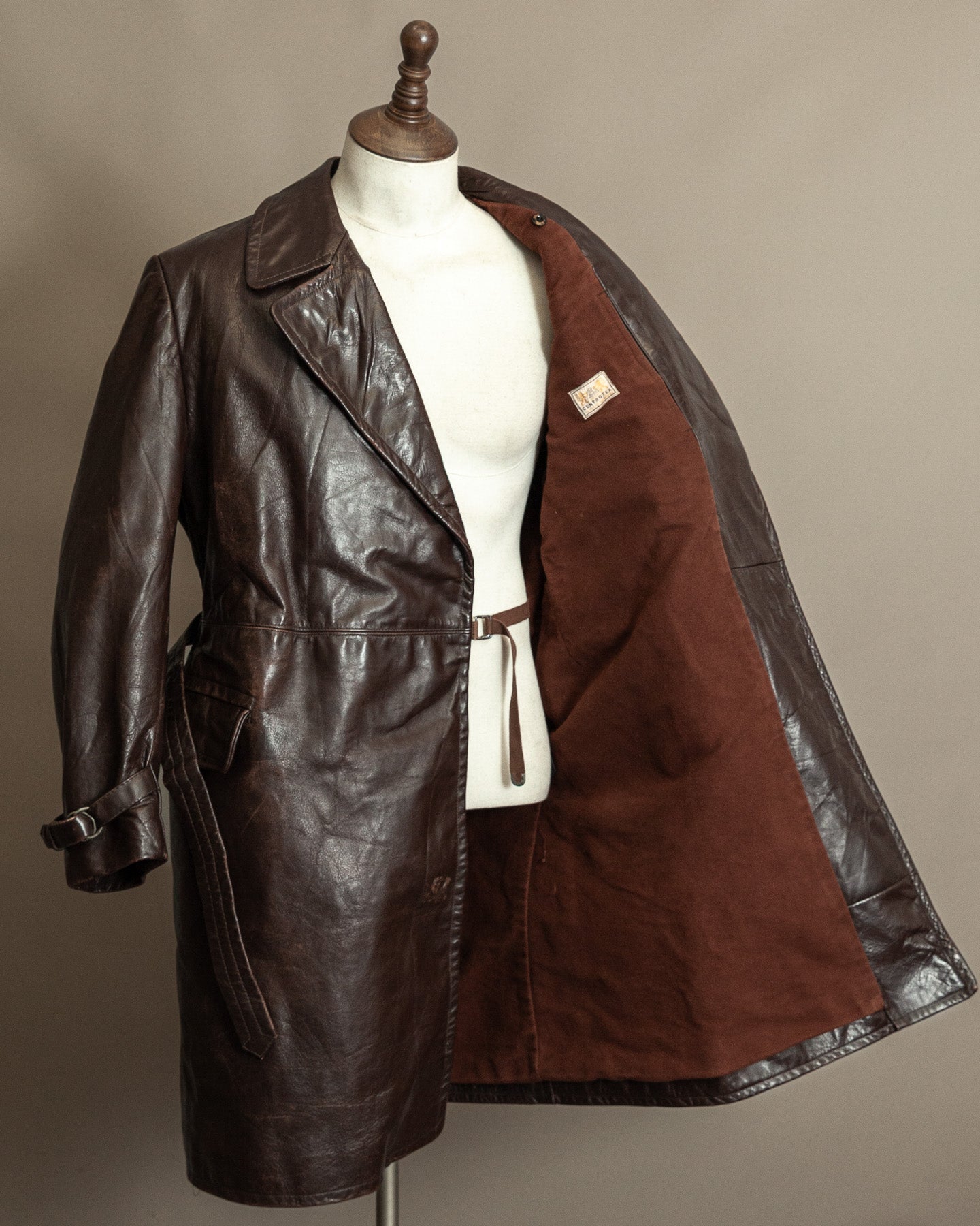 Vintage 1940s Horsehide Leather Trench Coat - Czechoslovakia Cold War