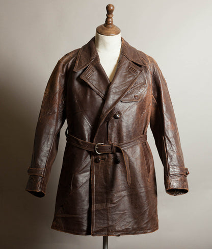 Vintage 1930s–40s French Cowhide Double-Breasted Motoring Coat