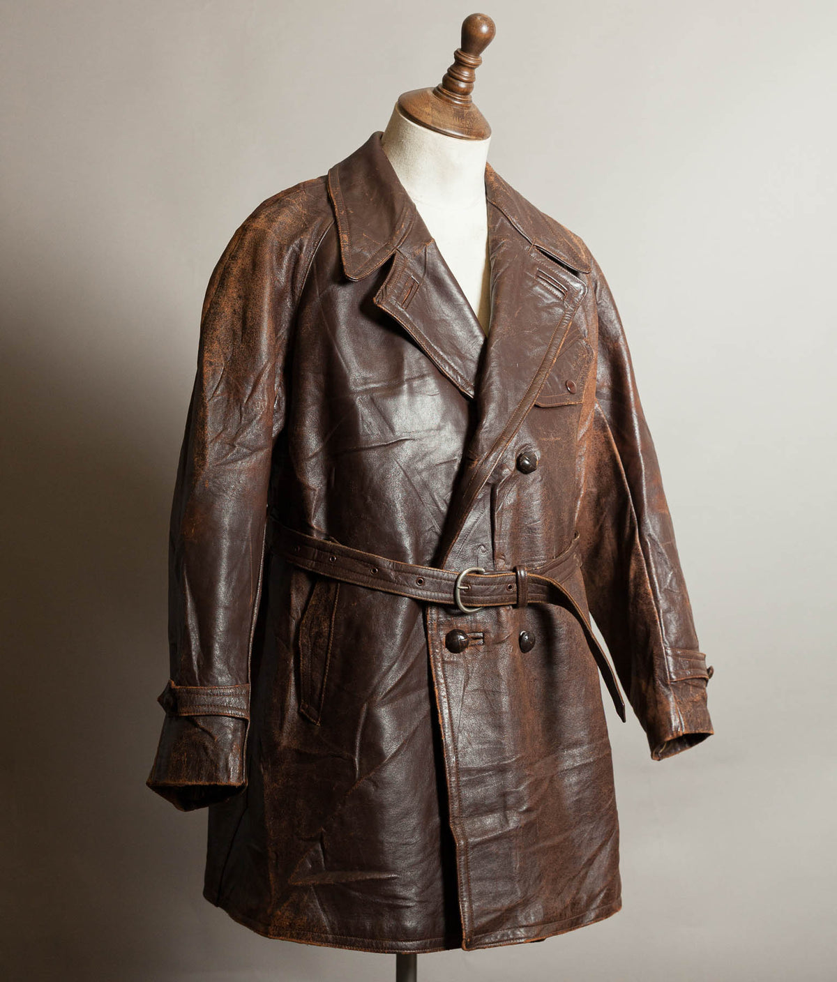 Vintage 1930s–40s French Cowhide Double-Breasted Motoring Coat