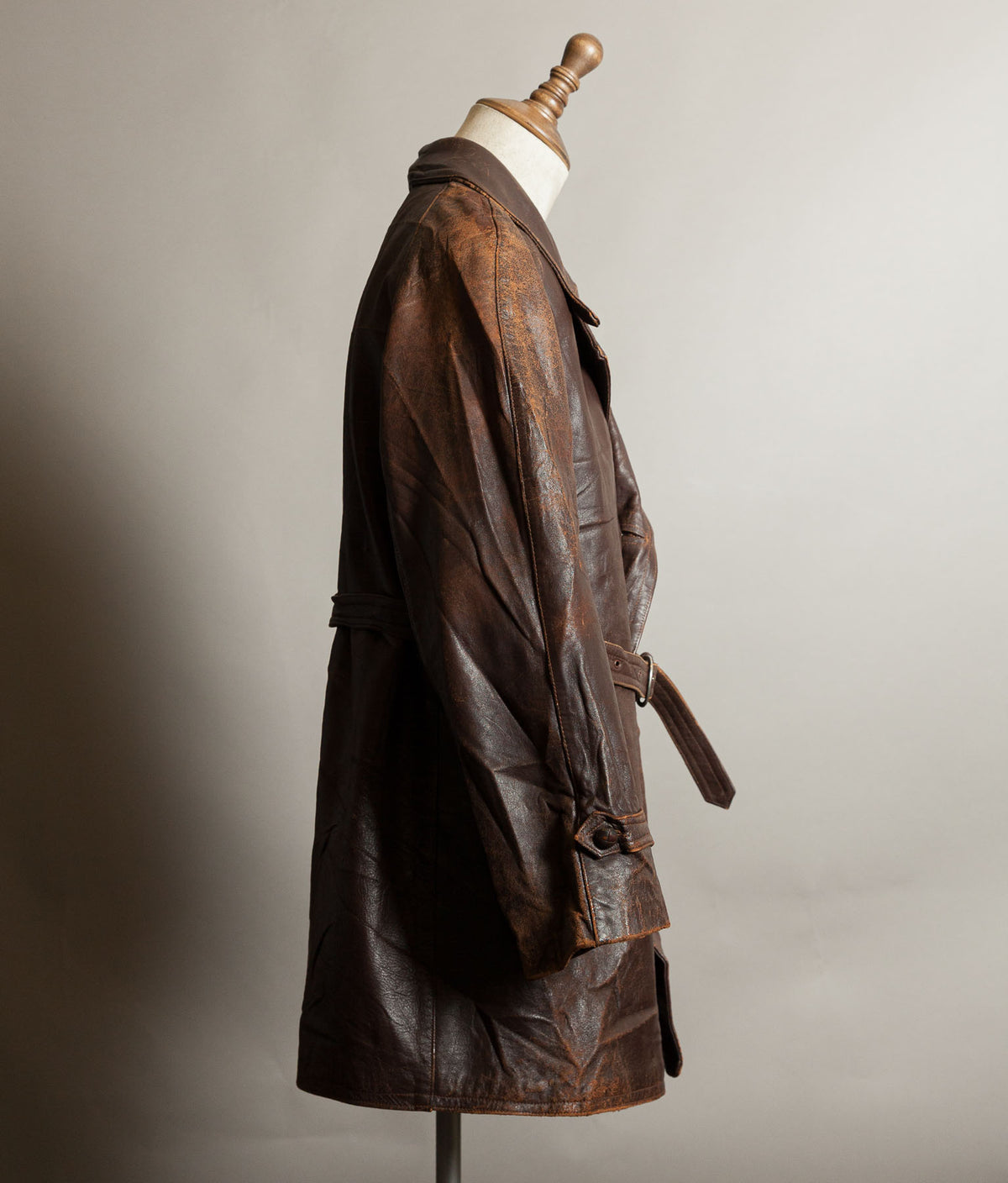 Vintage 1930s–40s French Cowhide Double-Breasted Motoring Coat