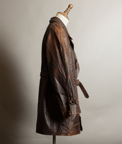 Vintage 1930s–40s French Cowhide Double-Breasted Motoring Coat