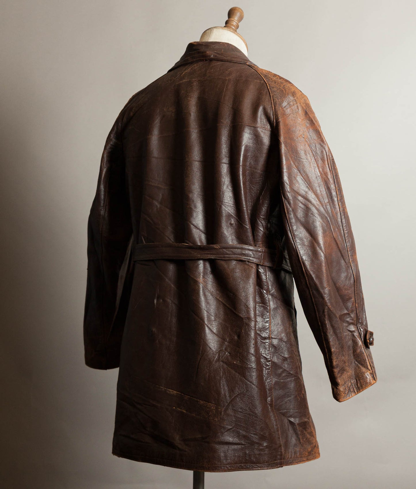 Vintage 1930s–40s French Cowhide Double-Breasted Motoring Coat