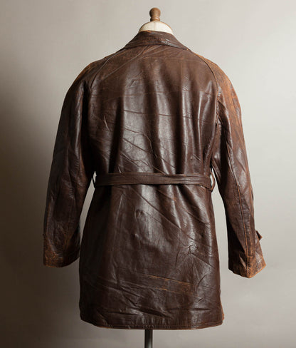 Vintage 1930s–40s French Cowhide Double-Breasted Motoring Coat