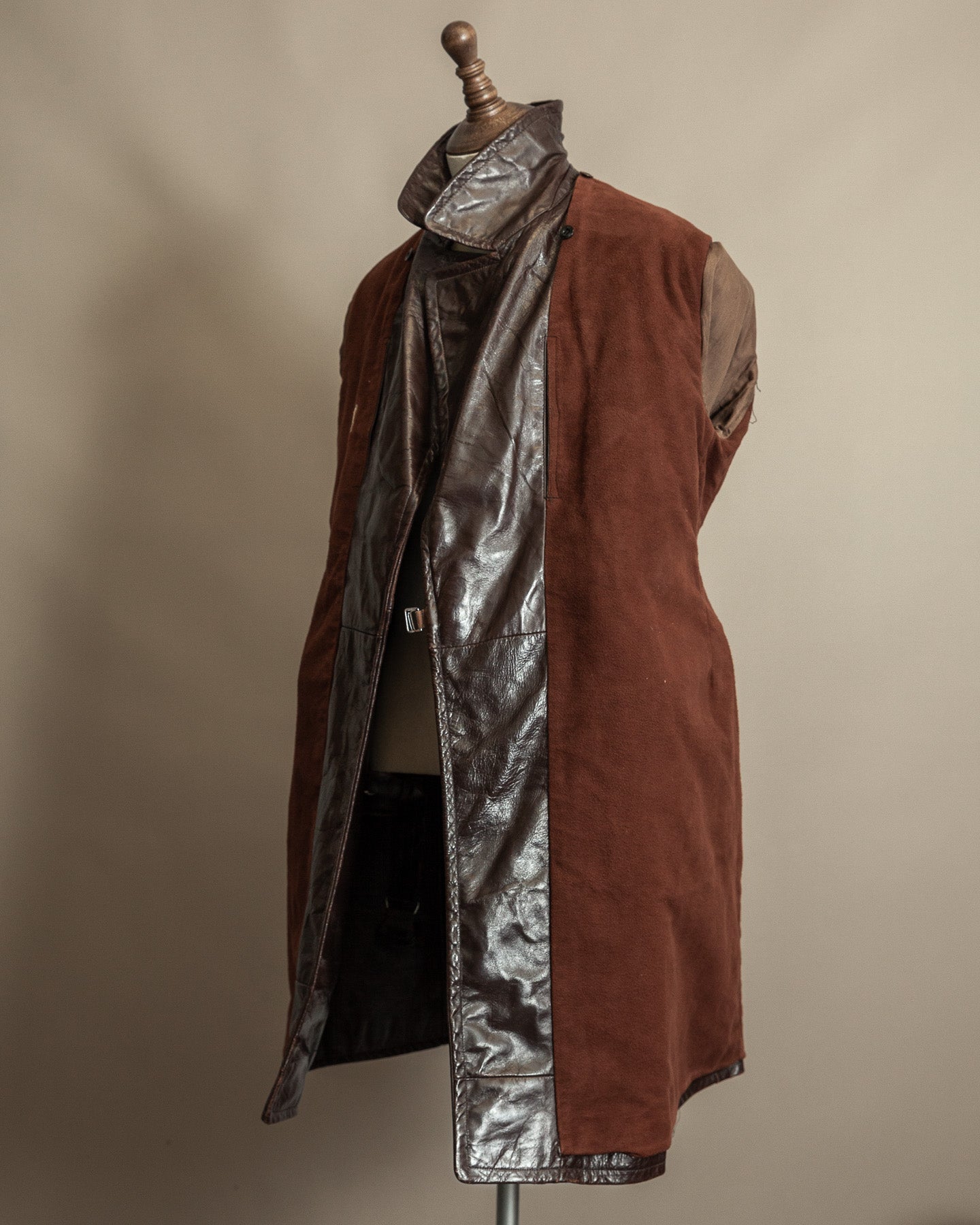 Vintage 1940s Horsehide Leather Trench Coat - Czechoslovakia Cold War