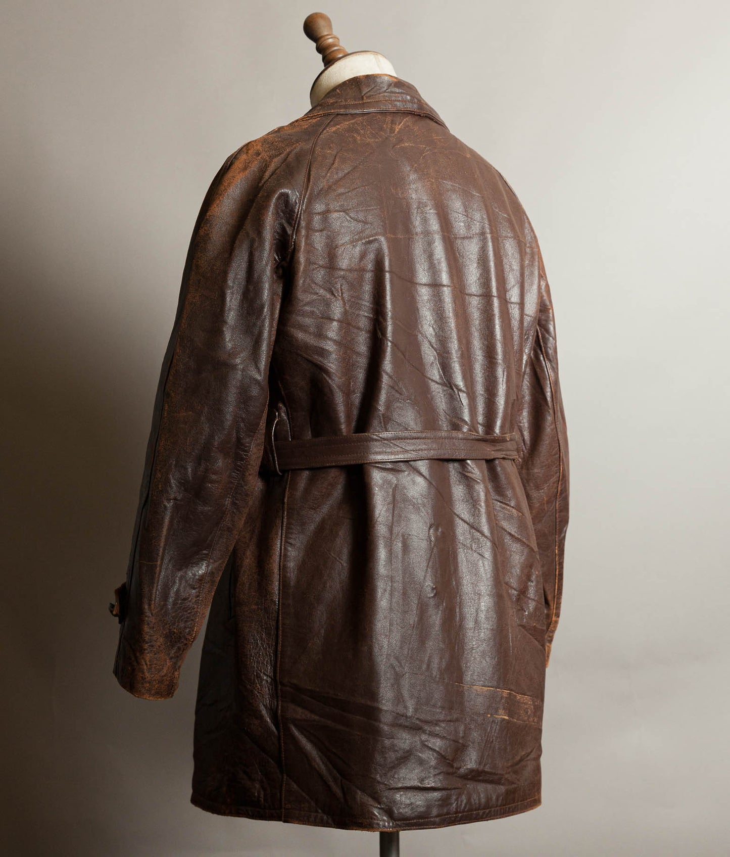 Vintage 1930s–40s French Cowhide Double-Breasted Motoring Coat