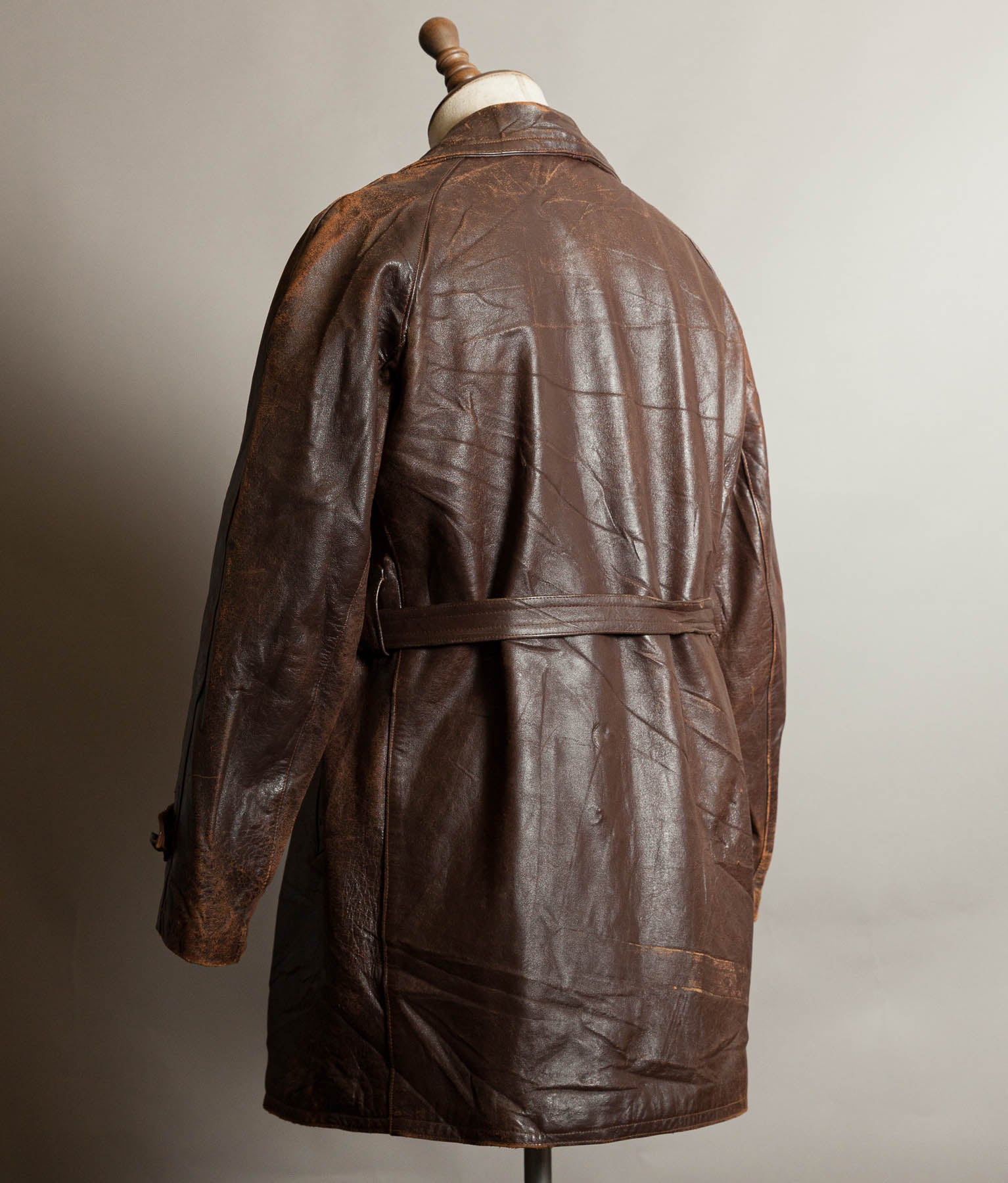 Vintage 1930s–40s French Cowhide Double-Breasted Motoring Coat