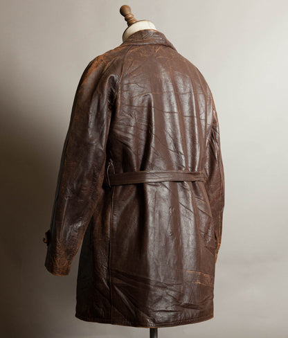 Vintage 1930s–40s French Cowhide Double-Breasted Motoring Coat