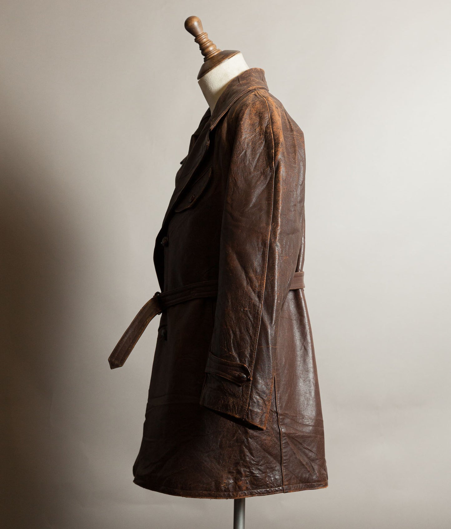 Vintage 1930s–40s French Cowhide Double-Breasted Motoring Coat