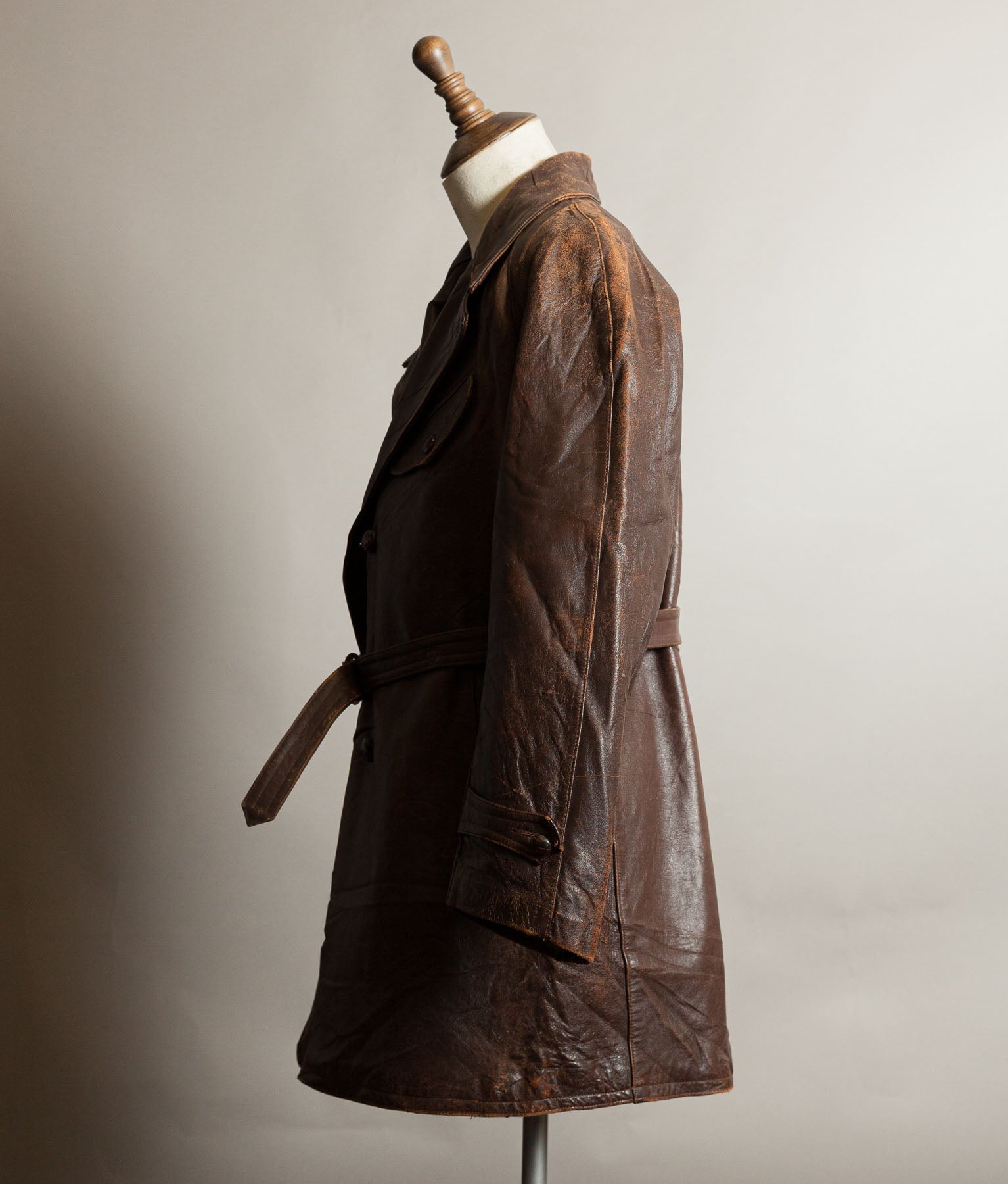 Vintage 1930s–40s French Cowhide Double-Breasted Motoring Coat
