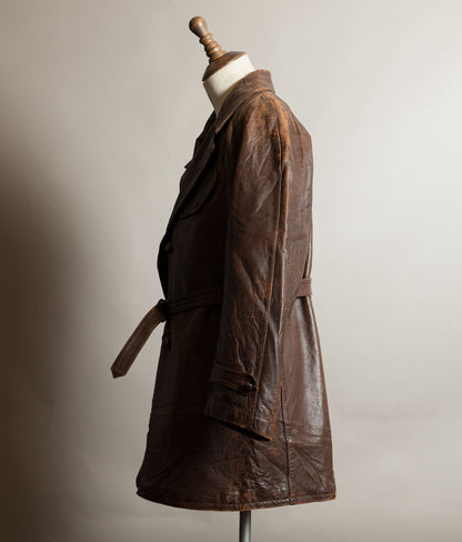 Vintage 1930s–40s French Cowhide Double-Breasted Motoring Coat