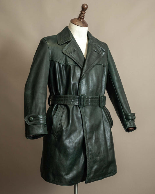 Vintage 1940s German Horsehide Leather Trench Coat – Belted