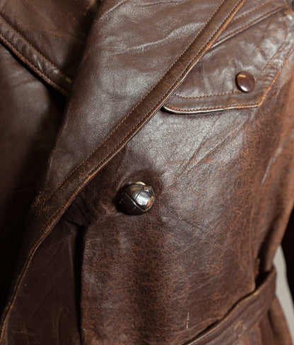Vintage 1930s–40s French Cowhide Double-Breasted Motoring Coat