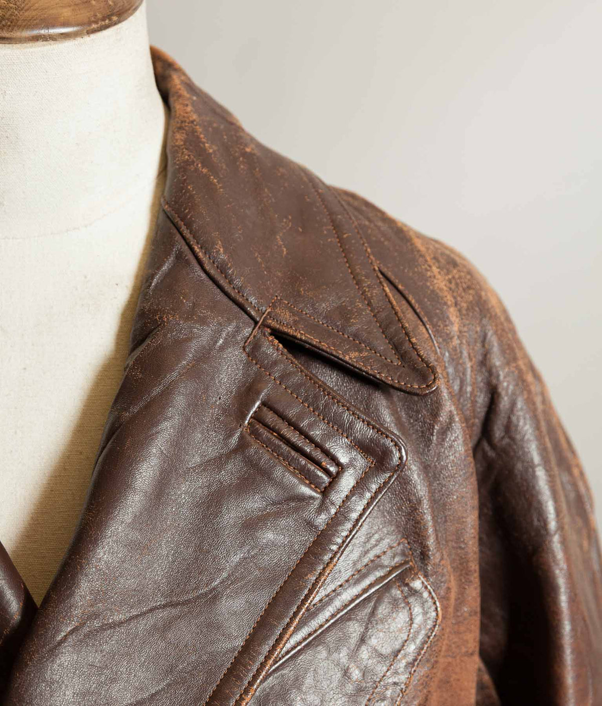Vintage 1930s–40s French Cowhide Double-Breasted Motoring Coat