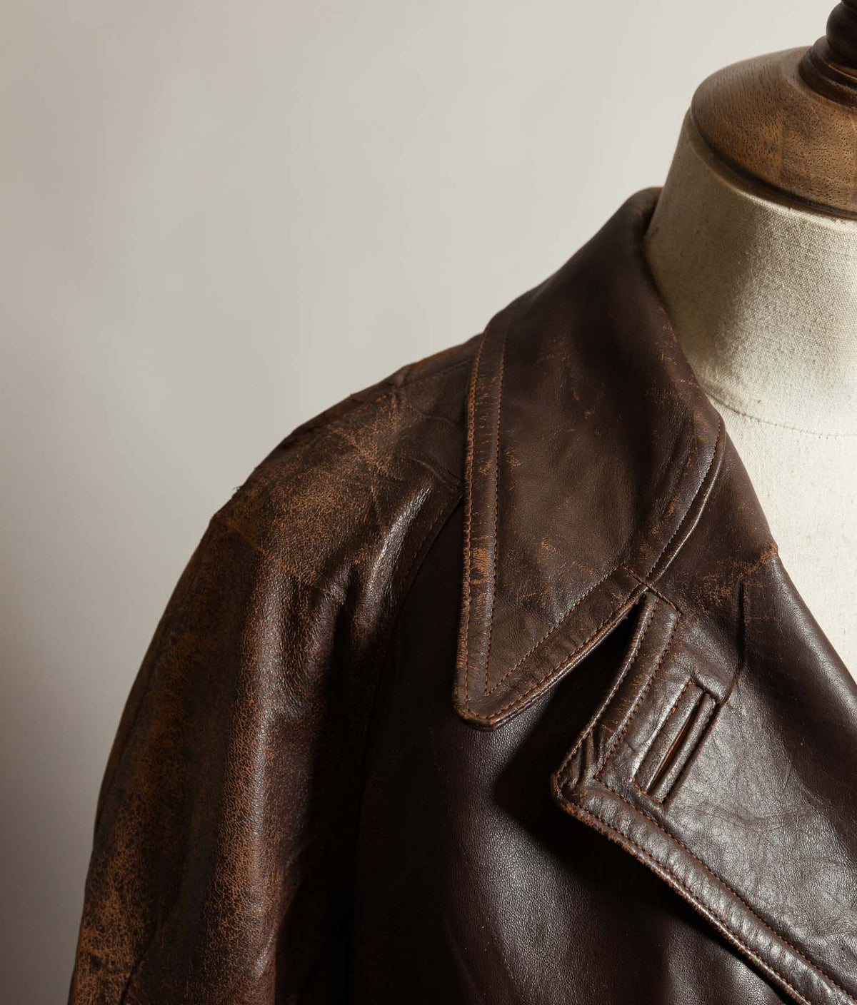 Vintage 1930s–40s French Cowhide Double-Breasted Motoring Coat