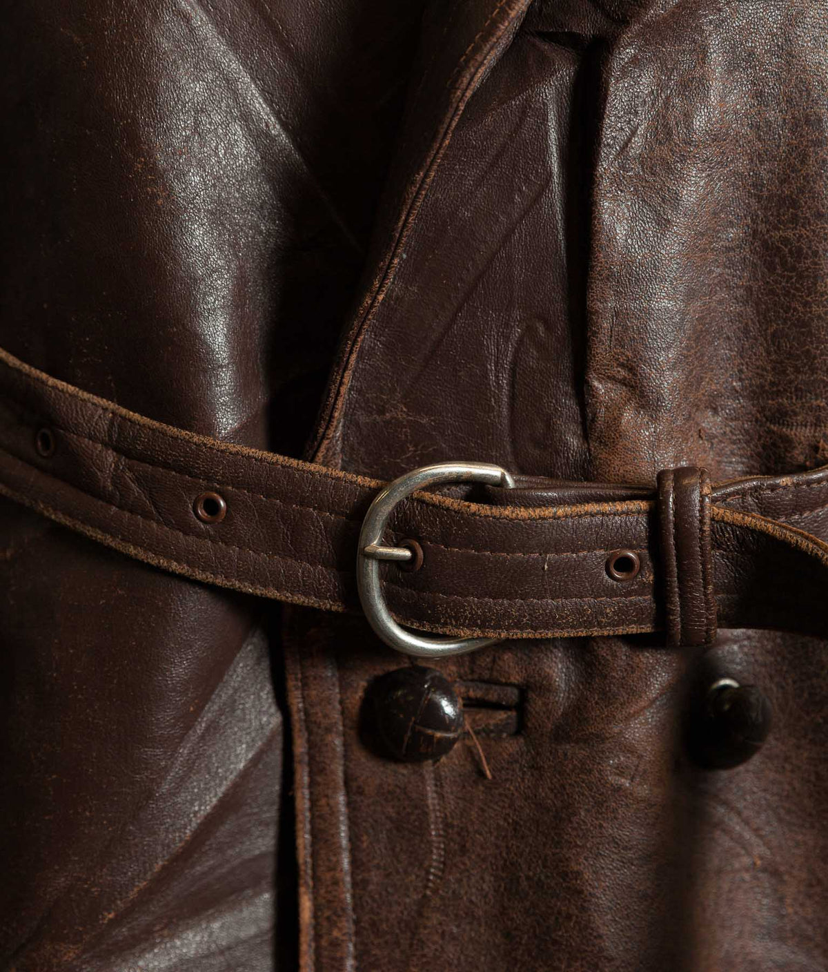 Vintage 1930s–40s French Cowhide Double-Breasted Motoring Coat