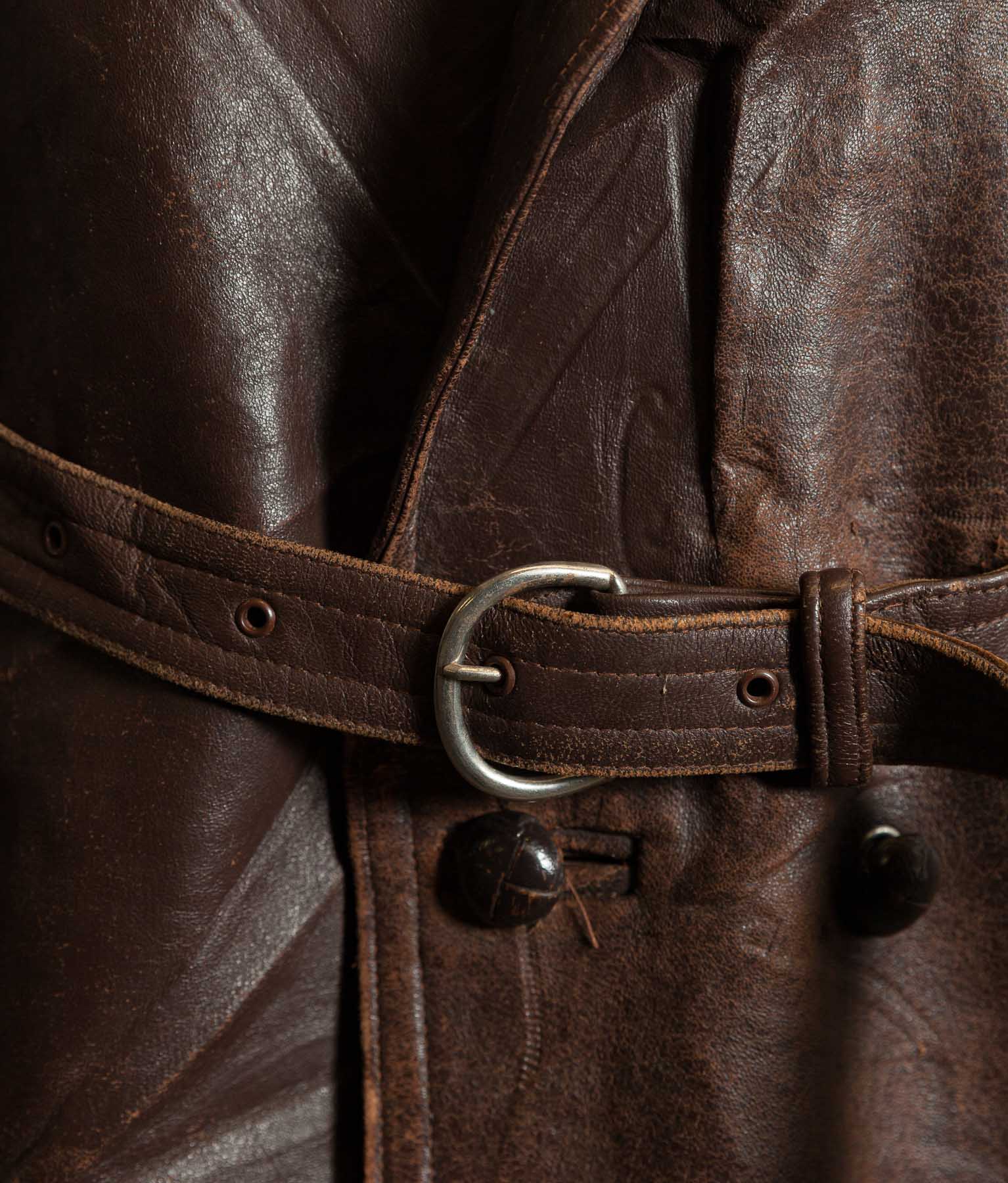 Vintage 1930s–40s French Cowhide Double-Breasted Motoring Coat