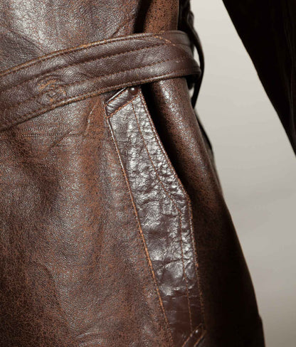 Vintage 1930s–40s French Cowhide Double-Breasted Motoring Coat