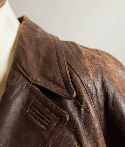 Vintage 1930s–40s French Cowhide Double-Breasted Motoring Coat
