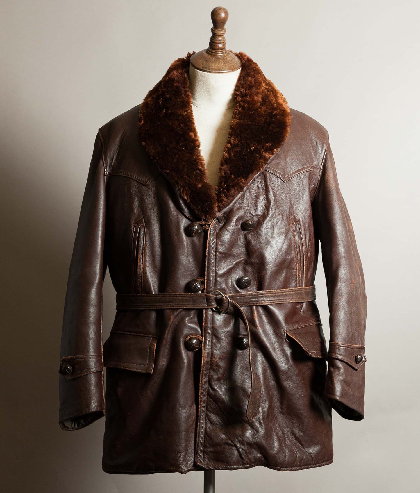 Vintage 1940s French ‘Canadienne’ Barnstormer Mackinaw Leather Coat