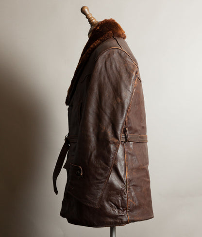 Vintage 1940s French ‘Canadienne’ Barnstormer Mackinaw Leather Coat