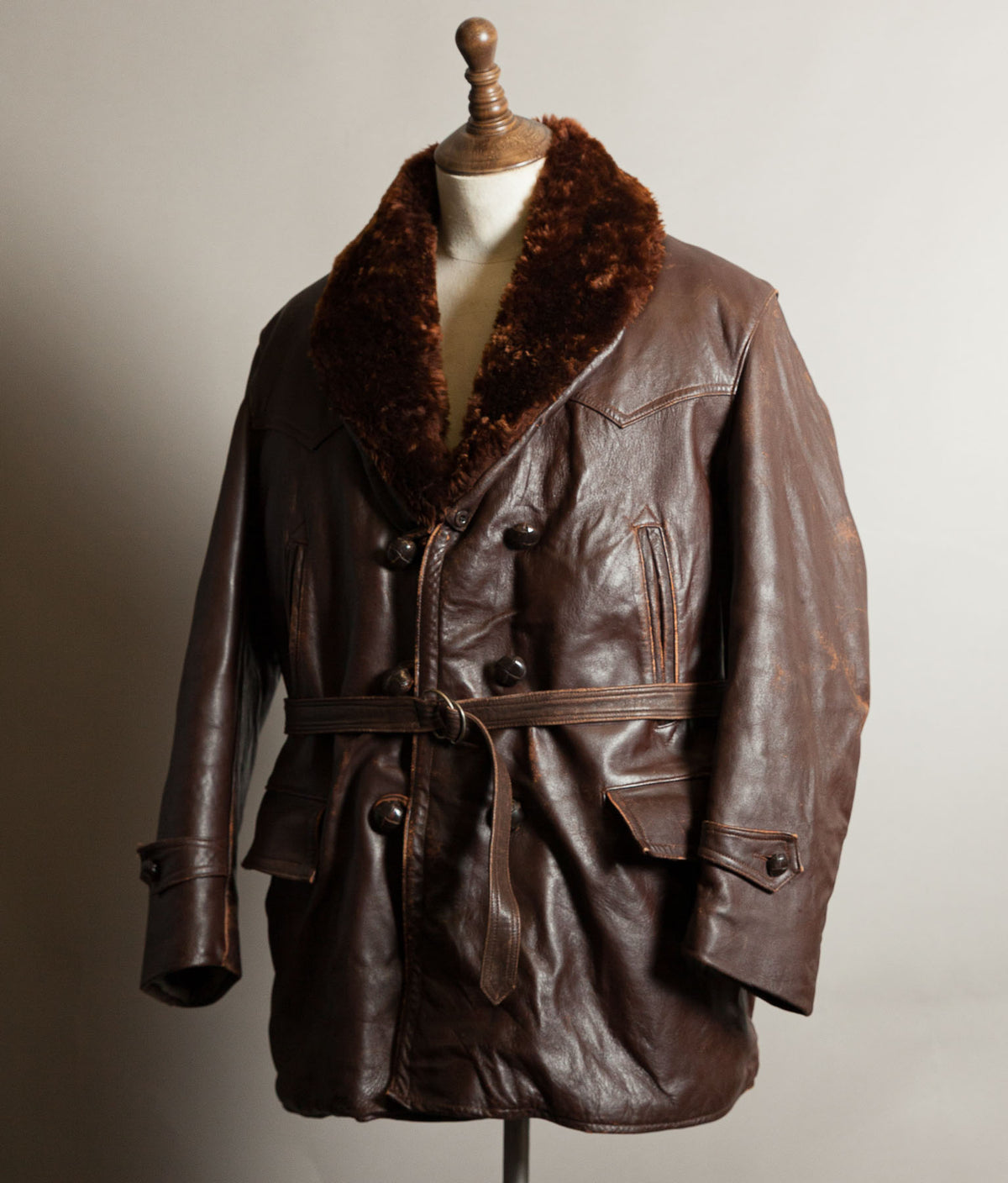 Vintage 1940s French ‘Canadienne’ Barnstormer Mackinaw Leather Coat