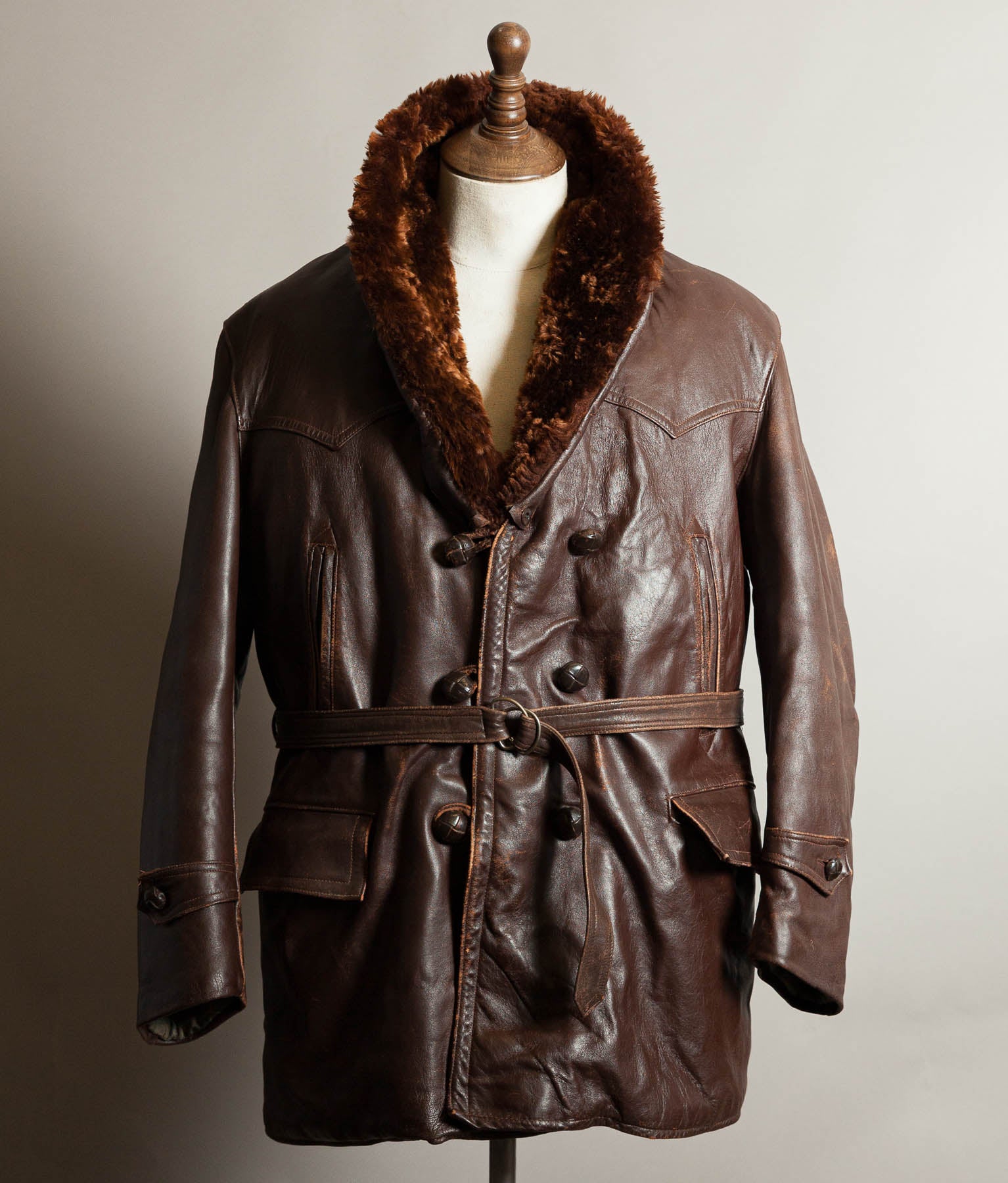 Vintage 1940s French ‘Canadienne’ Barnstormer Mackinaw Leather Coat