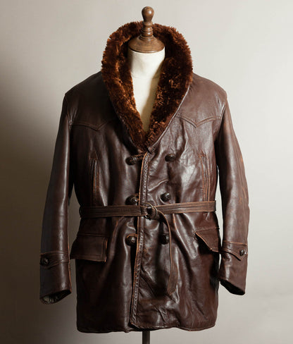 Vintage 1940s French ‘Canadienne’ Barnstormer Mackinaw Leather Coat