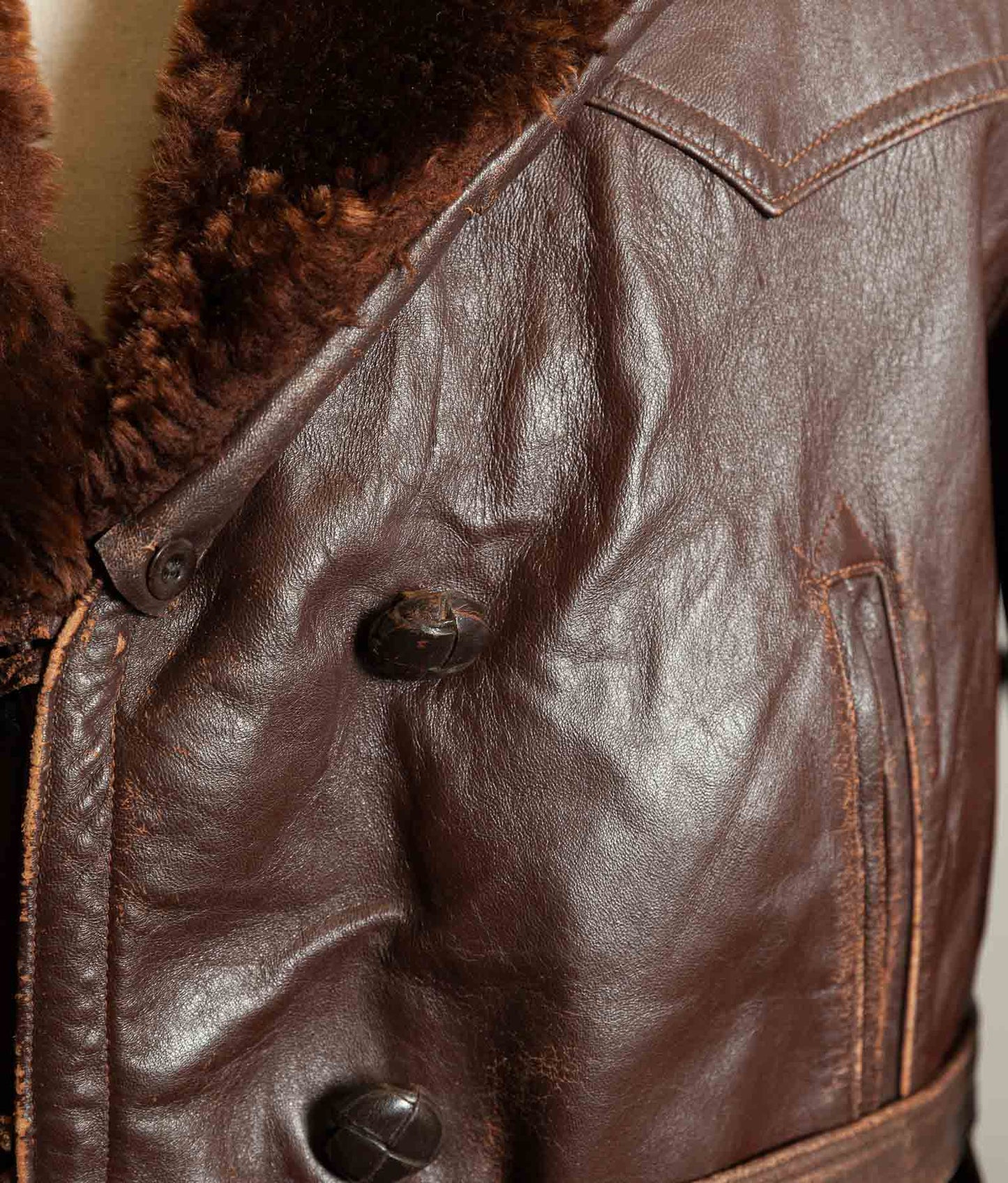 Vintage 1940s French ‘Canadienne’ Barnstormer Mackinaw Leather Coat
