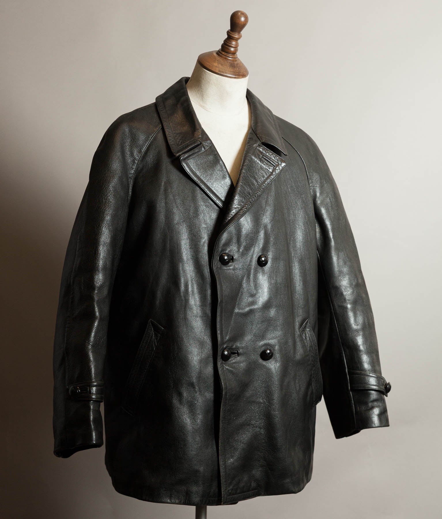 Vintage 1960s French Police Patrol Goatskin Leather Coat