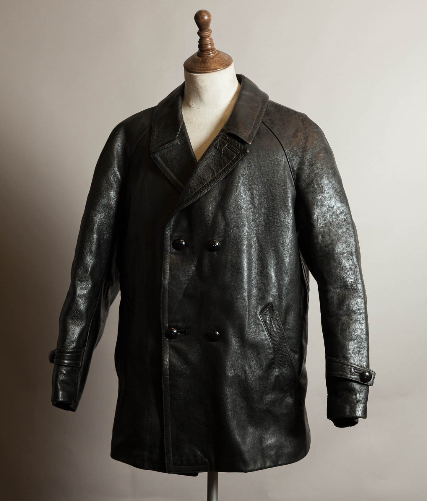 Vintage 1960s French Police Patrol Goatskin Leather Coat