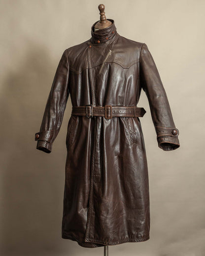 Vintage 1940s German Officer Horsehide Leather Trench Coat