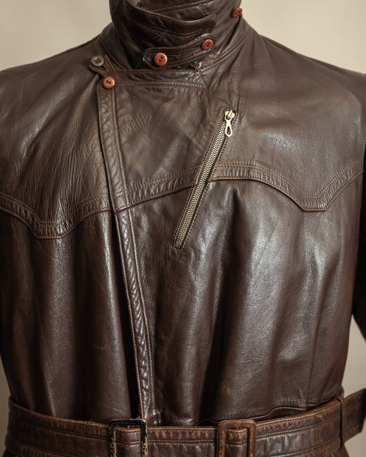 Vintage 1940s German Officer Horsehide Leather Trench Coat